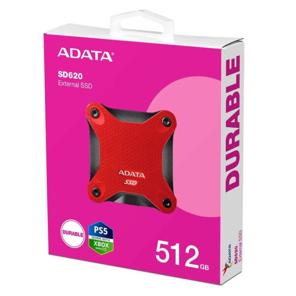نمای جعبه هارد SSD اکسترنال ADATA SD620 Red ظرفیت 512 گیگابایت