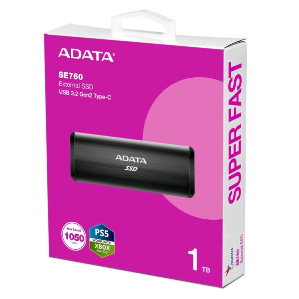 نمای جعبه هارد SSD اکسترنال ای دیتا ADATA SE760 Black ظرفیت 1 ترابایت