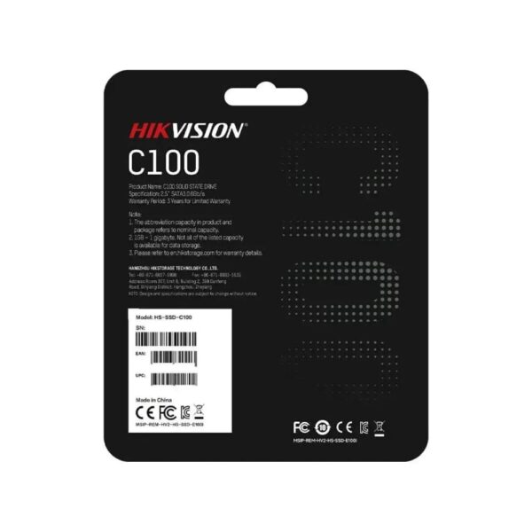 پشت جعبه حافظه SSD هایک ویژن Hikvision 240GB C100